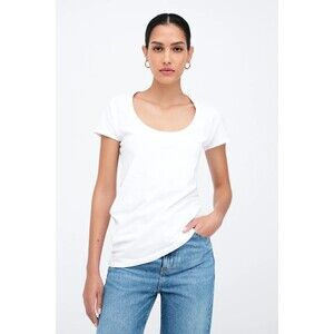 Marcella Utica Scoop Neck Organic Cotton T-shirt Top - XS - White Sustainable
